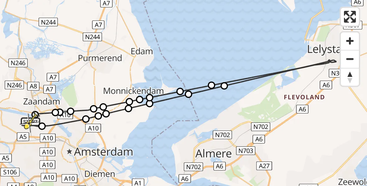 Routekaart van de vlucht: Lifeliner 1 naar Amsterdam Heliport, Hornweg