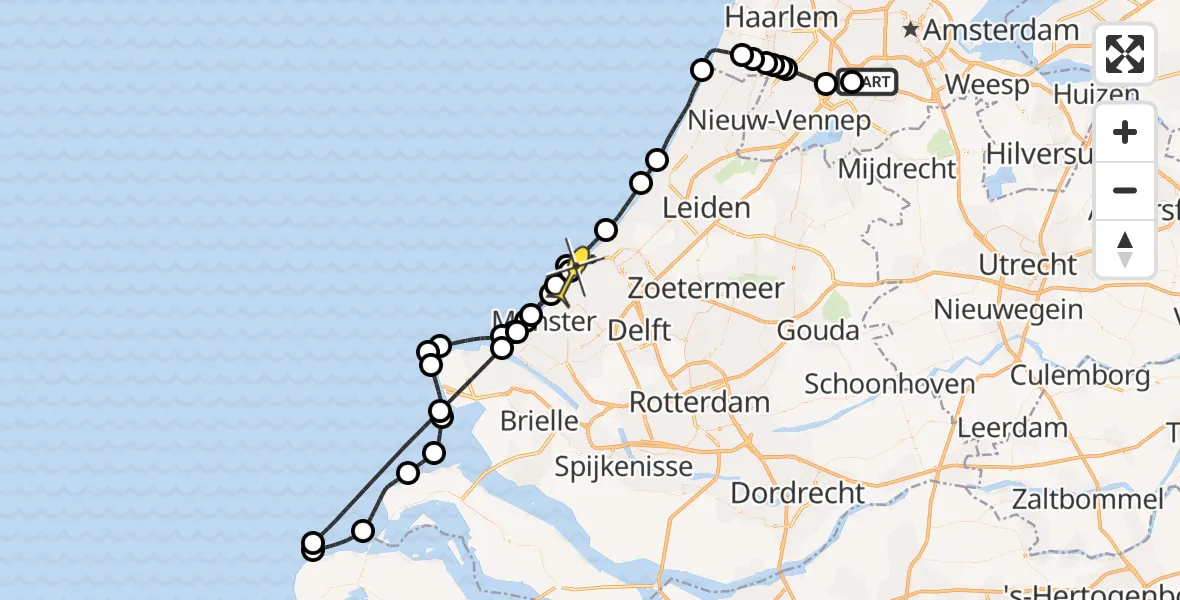 Routekaart van de vlucht: Politieheli naar Den Haag, Zuiderstrand