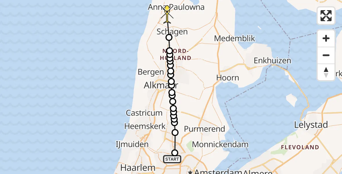 Routekaart van de vlucht: Lifeliner 1 naar 't Zand, Korte Belkmerweg