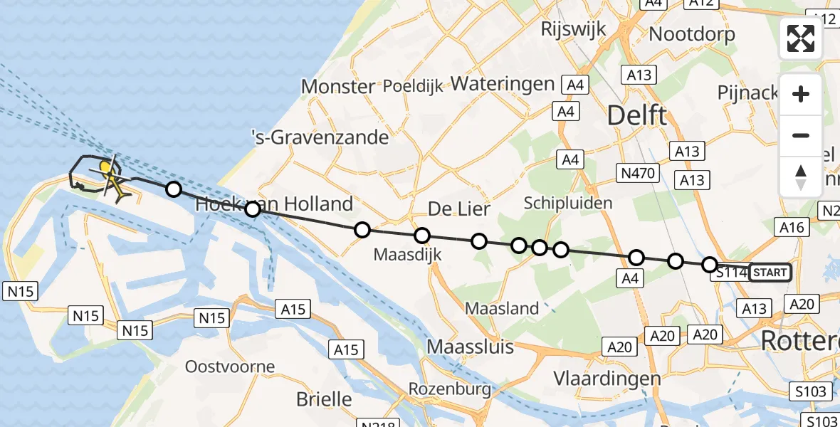 Routekaart van de vlucht: Lifeliner 2 naar Maasvlakte, Prinses Máximaweg