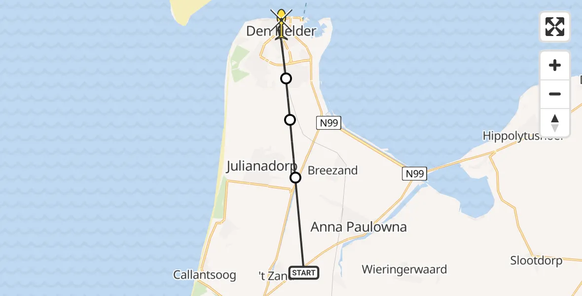 Routekaart van de vlucht: Lifeliner 1 naar Den Helder, Prins Hendriklaan