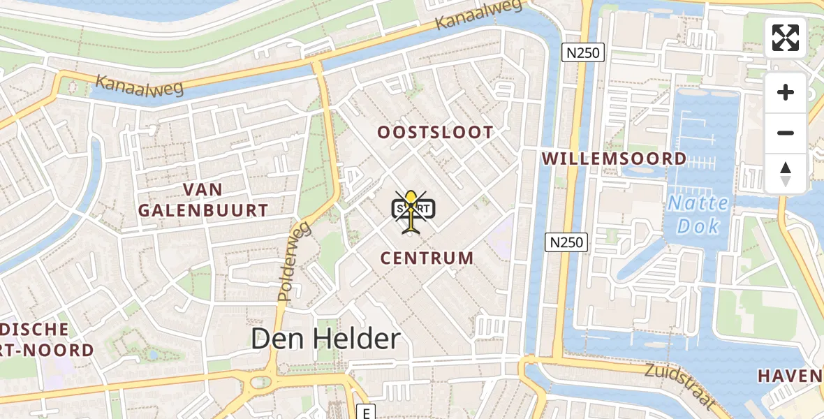 Routekaart van de vlucht: Lifeliner 1 naar Den Helder, Koningstraat