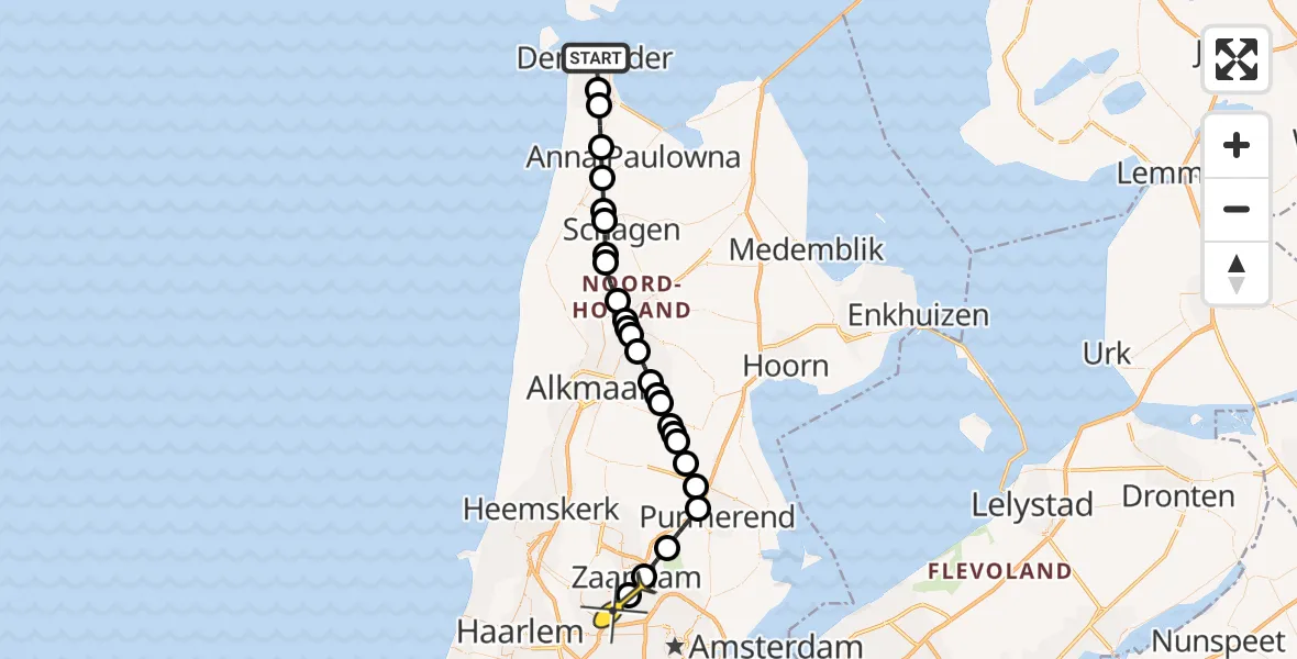Routekaart van de vlucht: Lifeliner 1 naar Amsterdam Heliport, Hornweg
