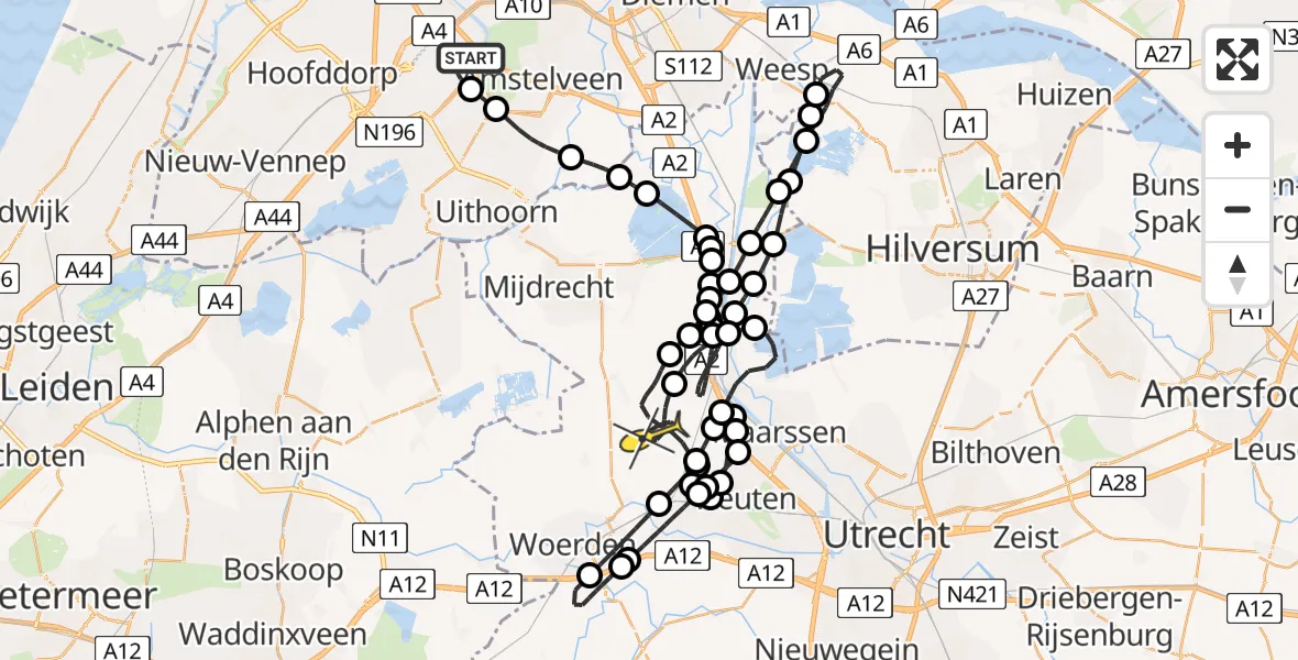 Routekaart van de vlucht: Politiehelikopter naar Kockengen, Teckop