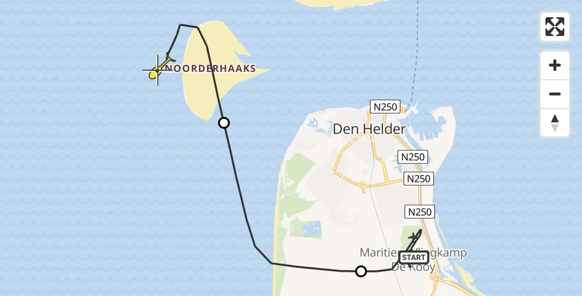 Routekaart van de vlucht: Kustwachthelikopter naar Den Hoorn, Kortevliet
