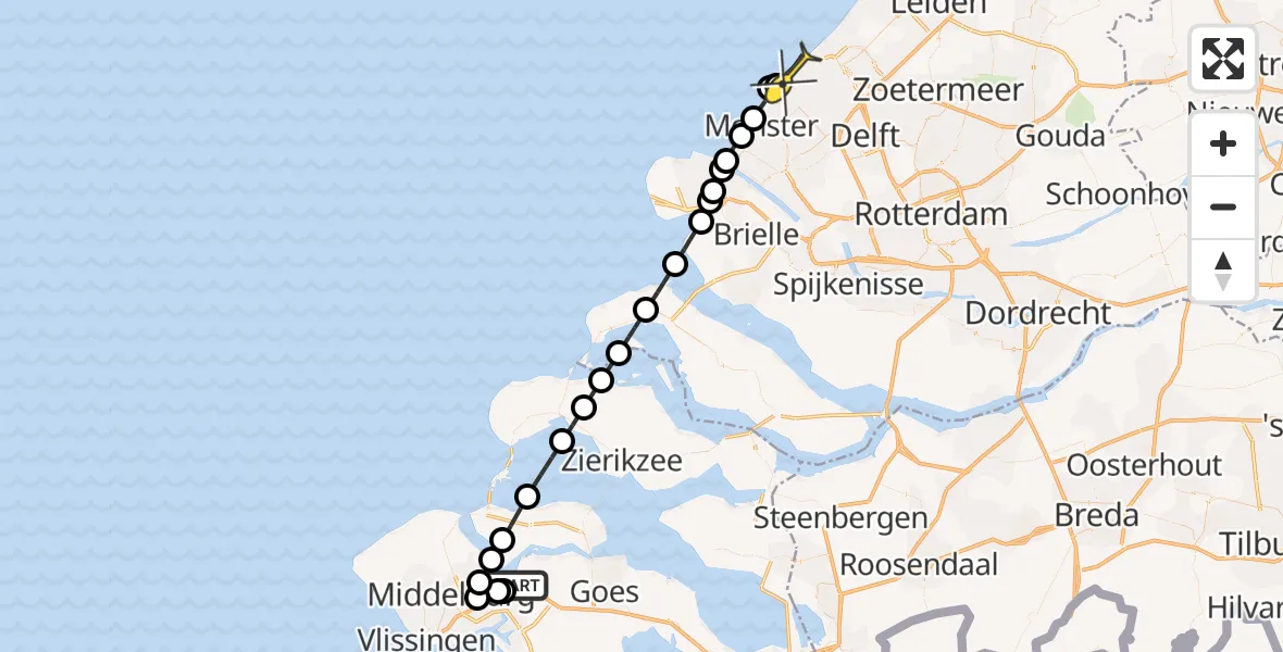 Routekaart van de vlucht: Kustwachthelikopter naar Den Haag, Getijdepad