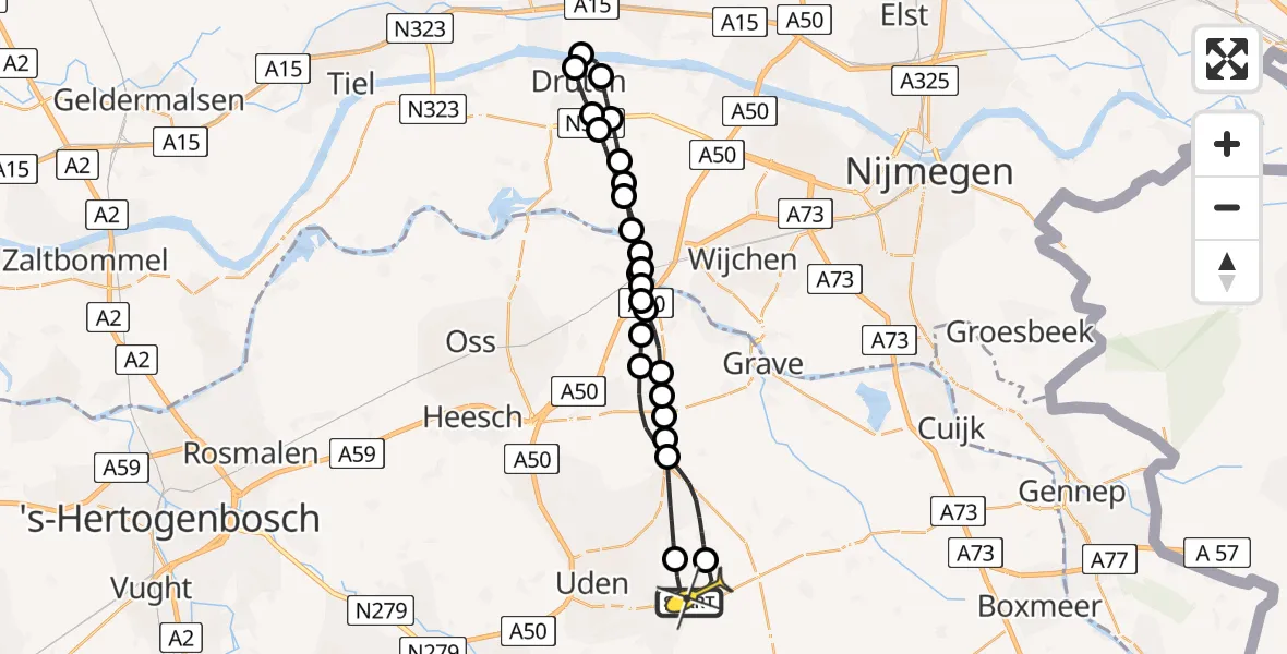 Routekaart van de vlucht: Lifeliner 3 naar Vliegbasis Volkel, Zeelandsedijk