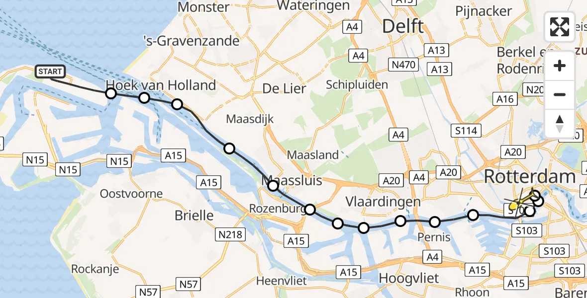 Routekaart van de vlucht: Lifeliner 2 naar Erasmus MC, Westzeedijk