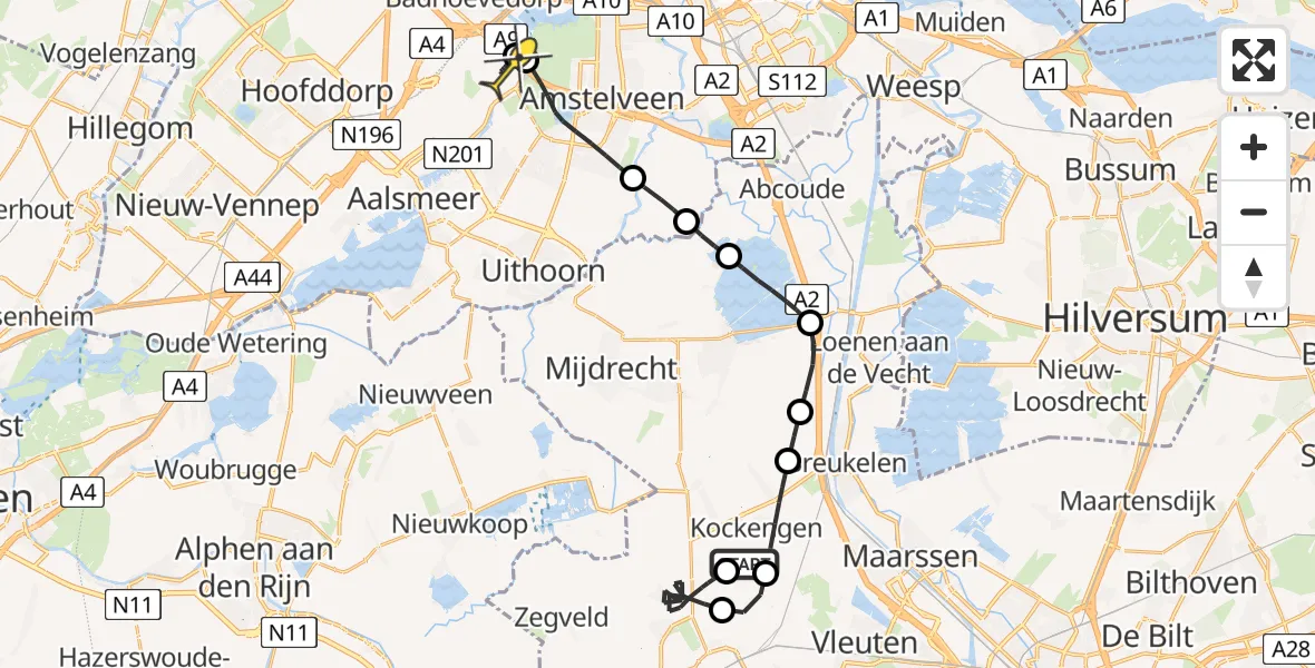 Routekaart van de vlucht: Politieheli naar Schiphol, Halim P.K. straat