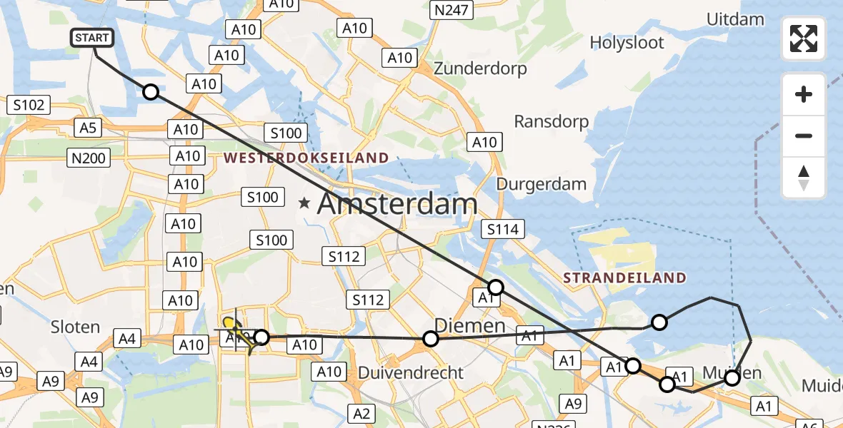 Routekaart van de vlucht: Lifeliner 1 naar VU Medisch Centrum Amsterdam, Fred. Roeskestraat