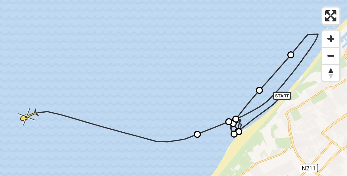 Routekaart van de vlucht: Kustwachthelikopter naar Zuiderstrand