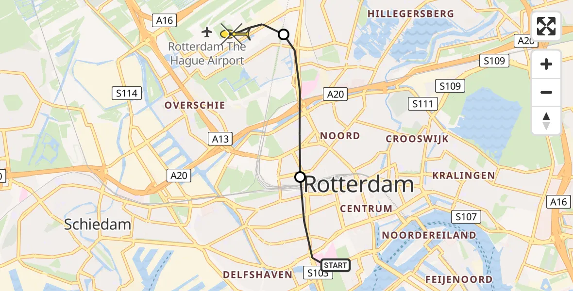 Routekaart van de vlucht: Lifeliner 2 naar Rotterdam The Hague Airport, Brandenburgbaan