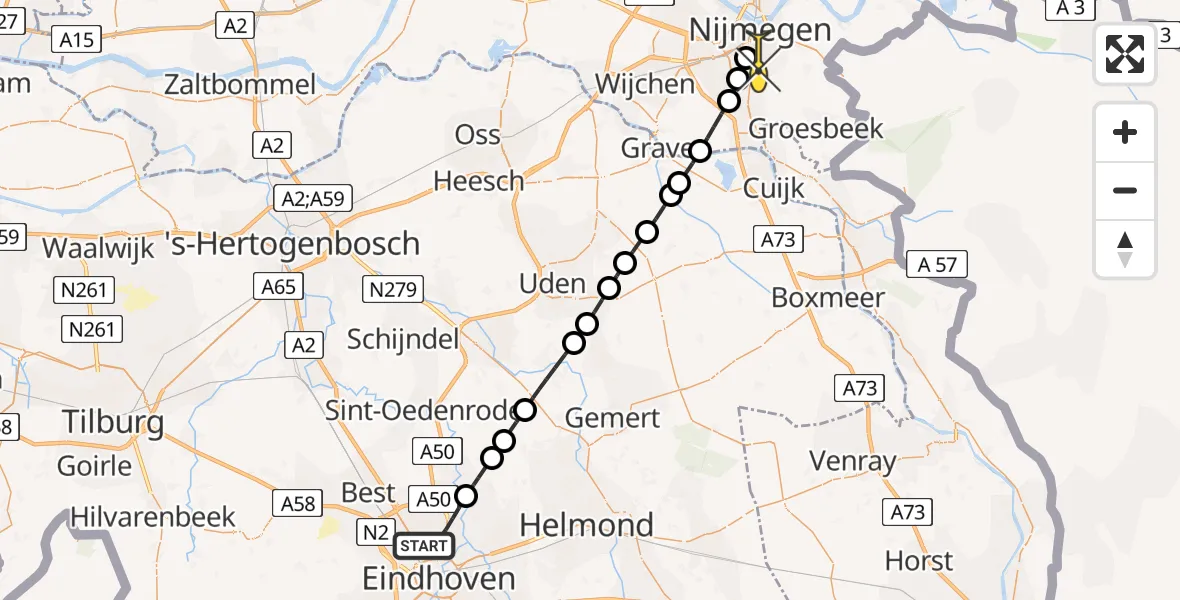 Routekaart van de vlucht: Lifeliner 3 naar Radboud Universitair Medisch Centrum, Geert Grooteplein Zuid