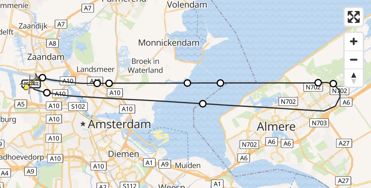 Routekaart van de vlucht: Lifeliner 1 naar Amsterdam Heliport, Capriweg