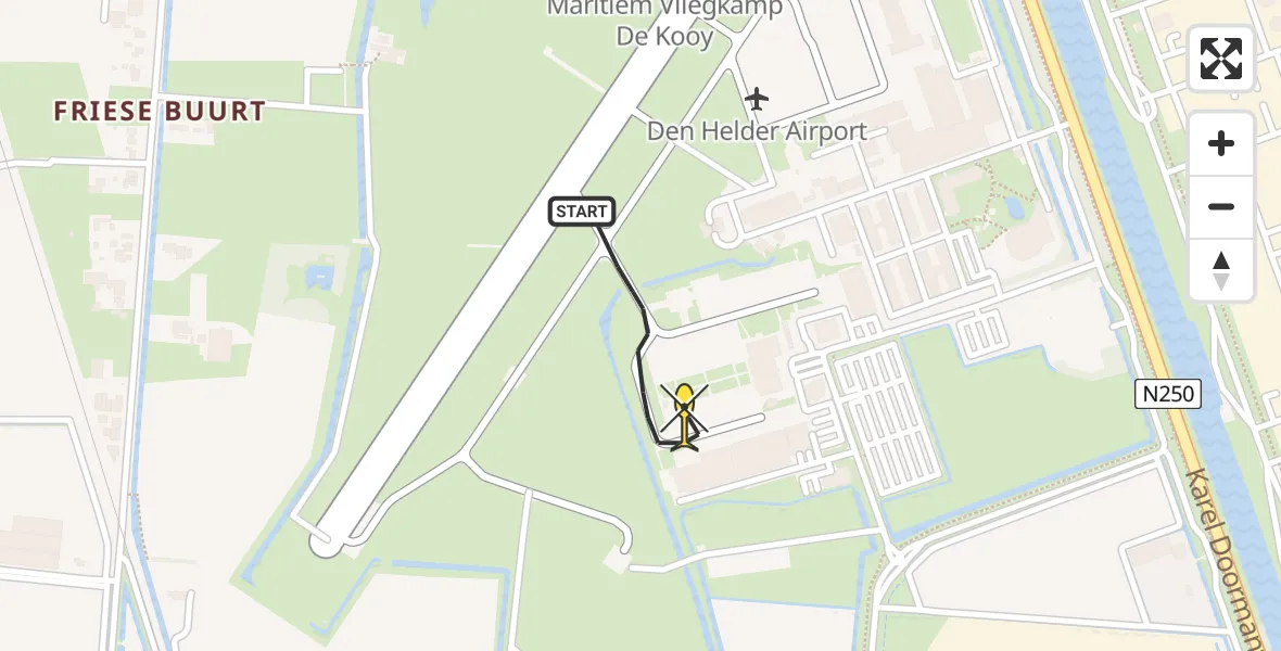 Routekaart van de vlucht: Kustwachthelikopter naar Vliegveld De Kooy, Luchthavenweg