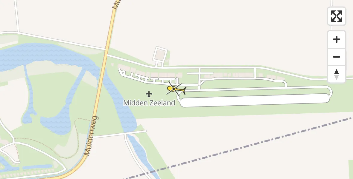 Routekaart van de vlucht: Kustwachthelikopter naar Vliegveld Midden-Zeeland