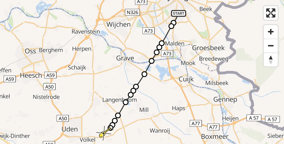 Routekaart van de vlucht: Lifeliner 3 naar Vliegbasis Volkel, Zeelandsedijk