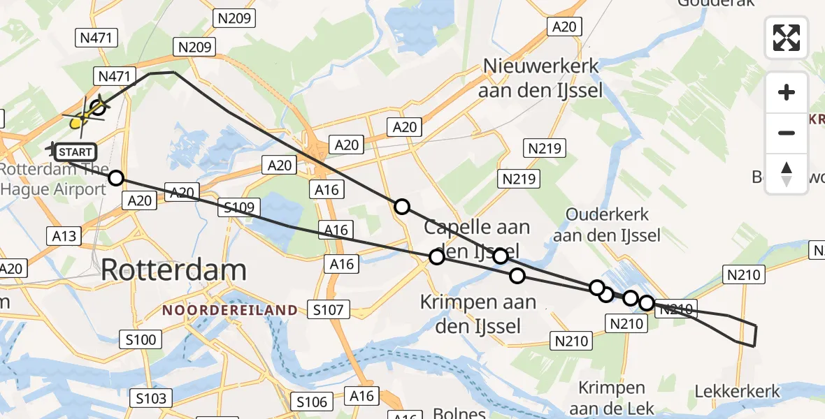 Routekaart van de vlucht: Lifeliner 2 naar Rotterdam The Hague Airport, Bovendijk