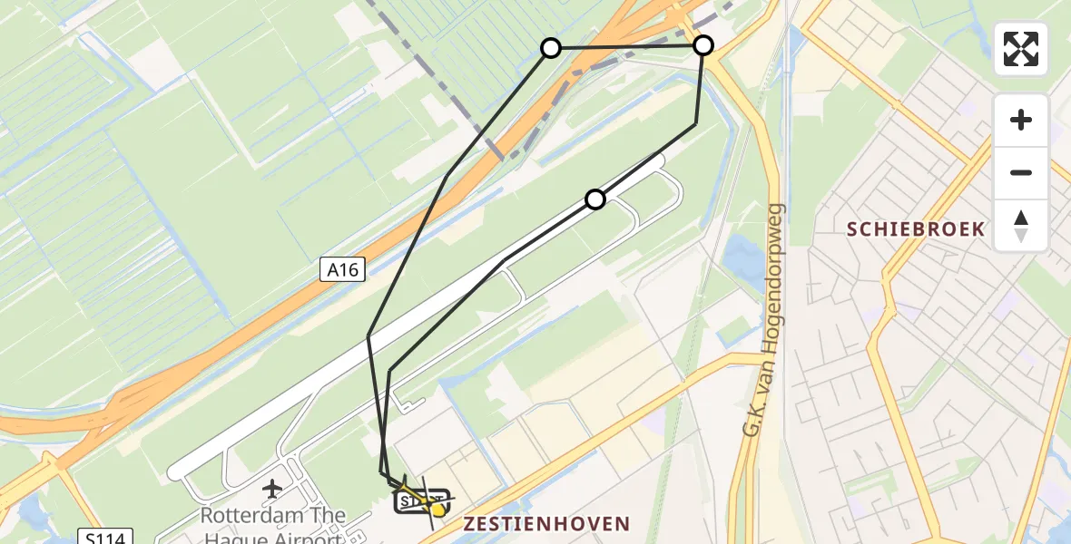 Routekaart van de vlucht: Lifeliner 2 naar Rotterdam The Hague Airport, Brandenburgbaan