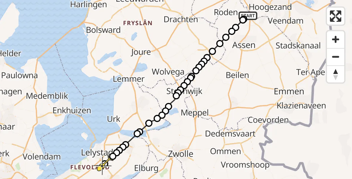 Routekaart van de vlucht: Lifeliner 4 naar Lelystad Airport, Larserweg