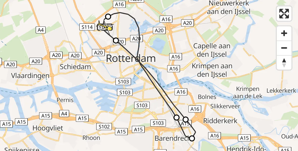 Routekaart van de vlucht: Lifeliner 2 naar Rotterdam The Hague Airport, Brandenburgbaan