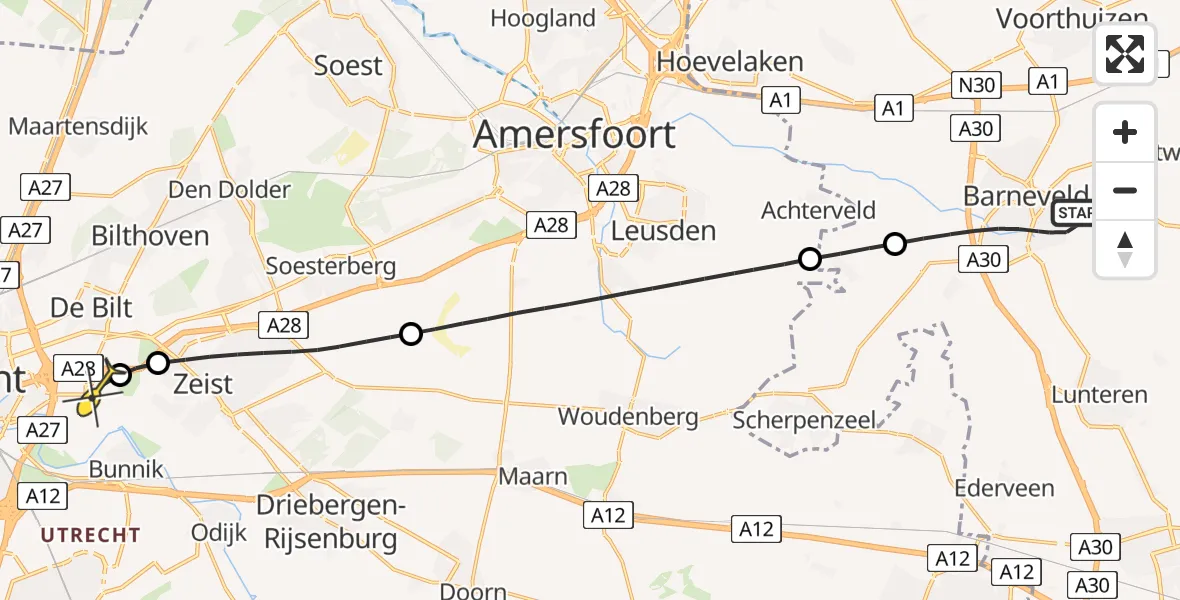 Routekaart van de vlucht: Lifeliner 1 naar Universitair Medisch Centrum Utrecht, Heidelberglaan