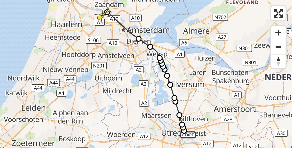Routekaart van de vlucht: Lifeliner 1 naar Amsterdam Heliport, Capriweg