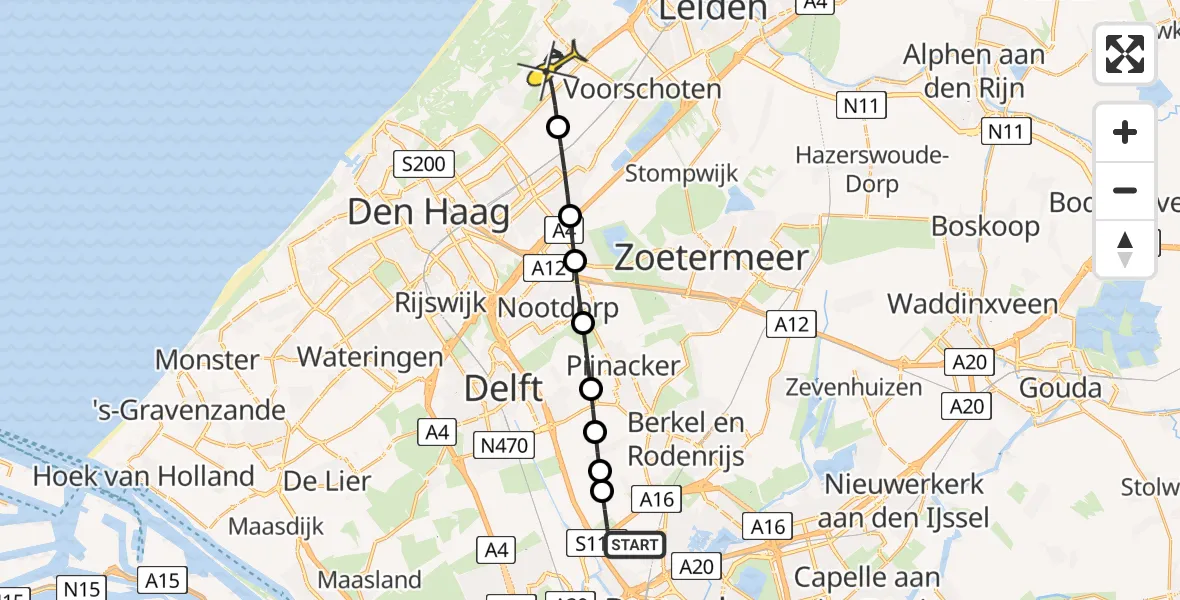 Routekaart van de vlucht: Lifeliner 2 naar Wassenaar, Generaal Winkelmanlaan