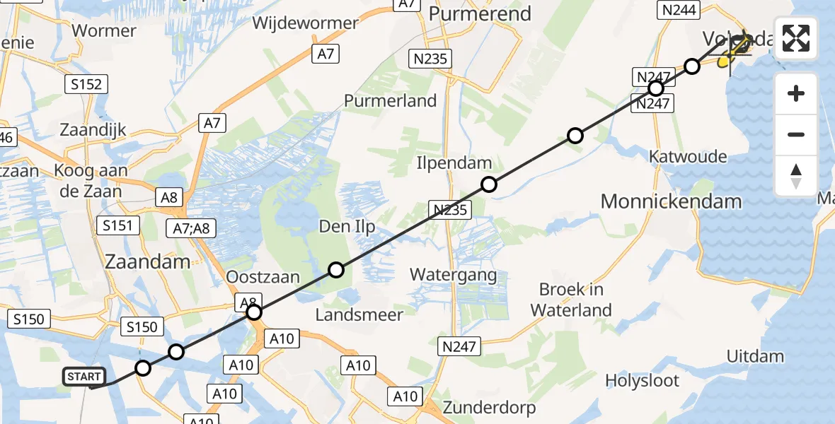 Routekaart van de vlucht: Lifeliner 1 naar Volendam, Julianaweg