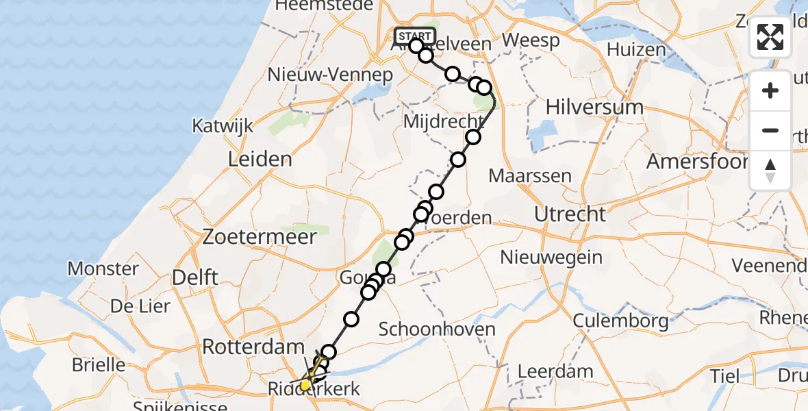 Routekaart van de vlucht: Politieheli naar Ridderkerk, Donckse Griend