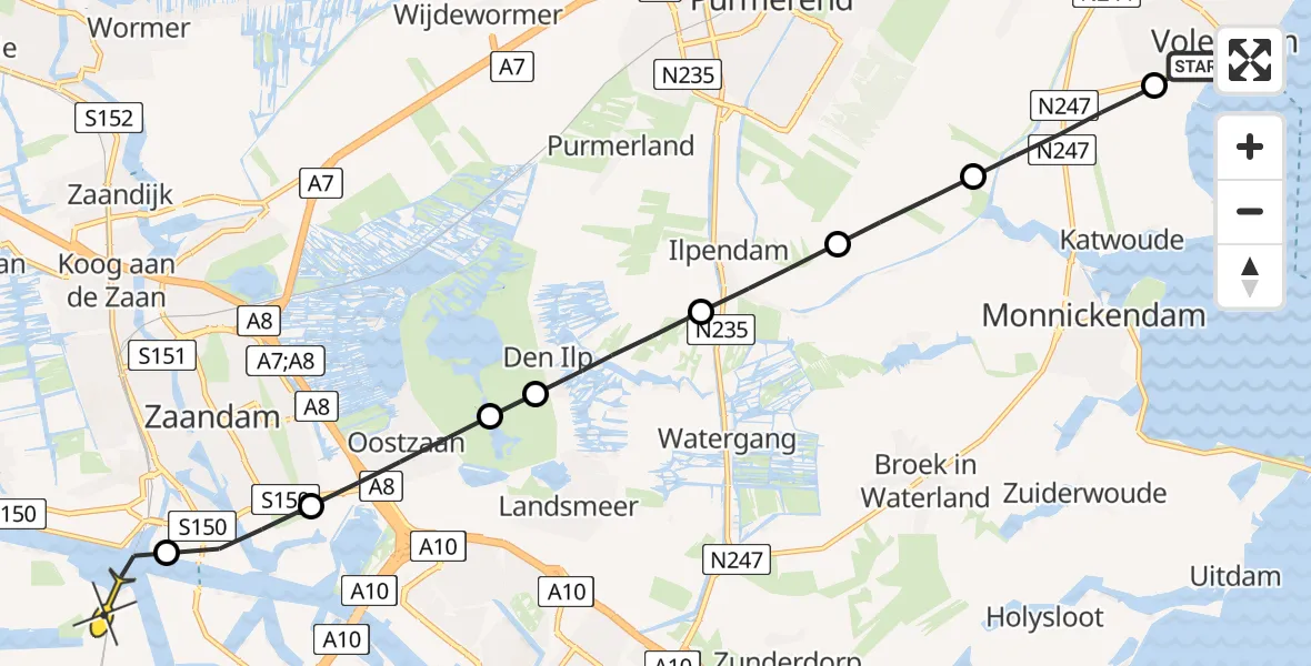 Routekaart van de vlucht: Lifeliner 1 naar Amsterdam Heliport, Capriweg