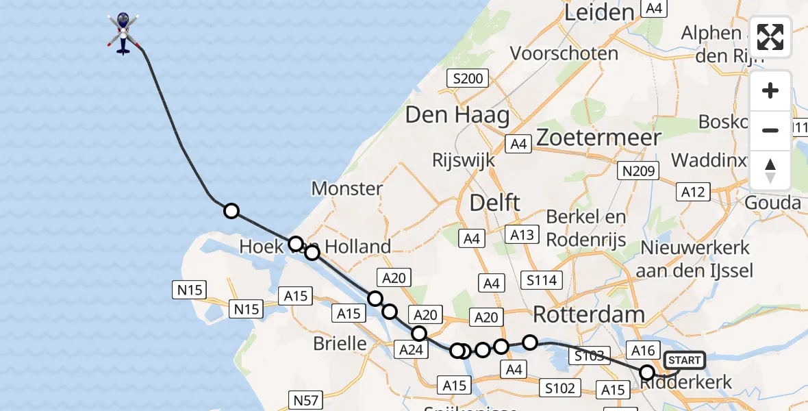 Vluchtroute Politiehelikopter Ridderkerk - , 08 december 2025, 19:01
