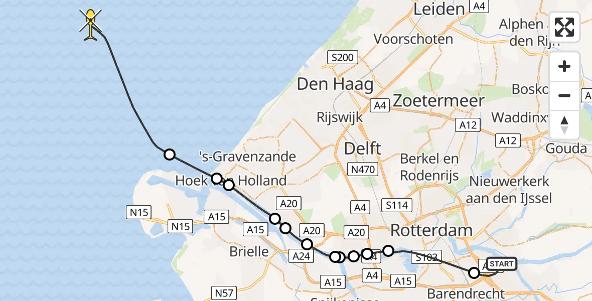 Routekaart van de vlucht: Politiehelikopter naar Kastanjelaan