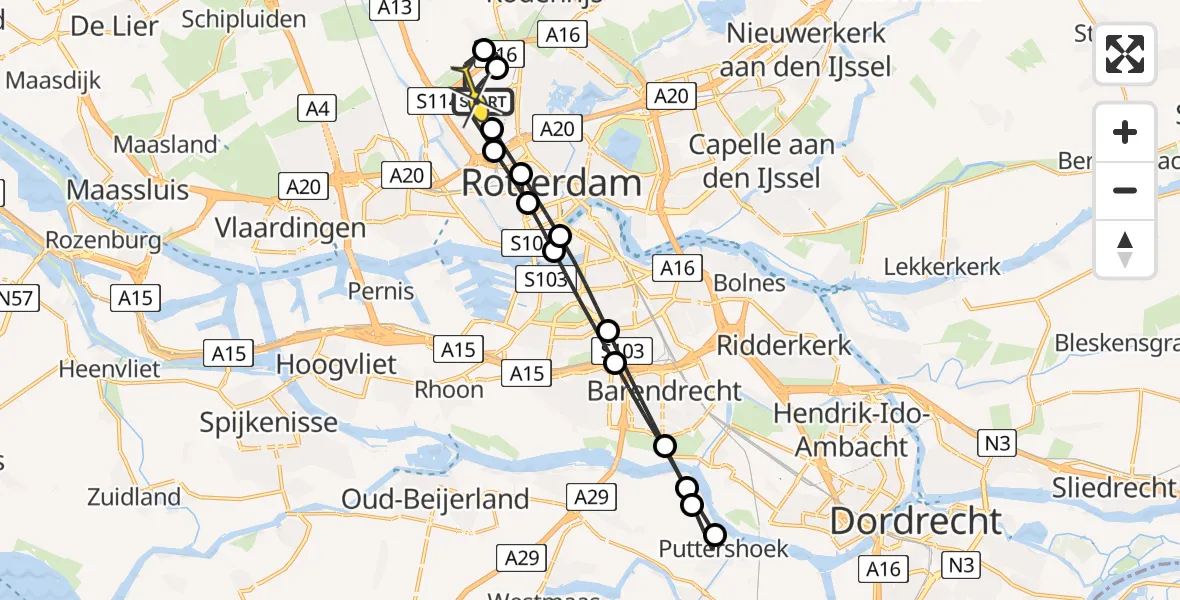 Routekaart van de vlucht: Lifeliner 2 naar Rotterdam The Hague Airport, Malpensabaan