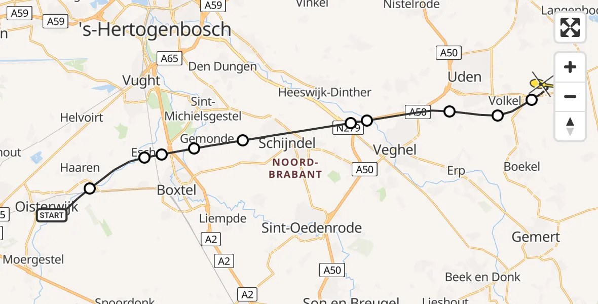 Routekaart van de vlucht: Lifeliner 3 naar Vliegbasis Volkel, Zeelandsedijk