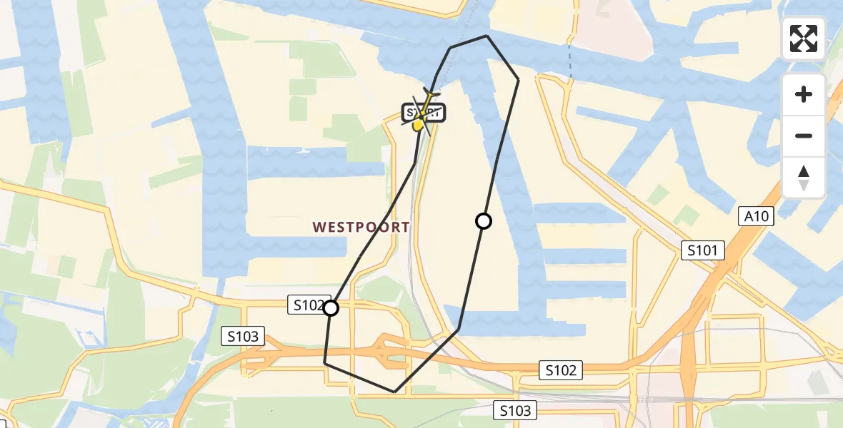 Routekaart van de vlucht: Lifeliner 1 naar Amsterdam Heliport, Hornweg