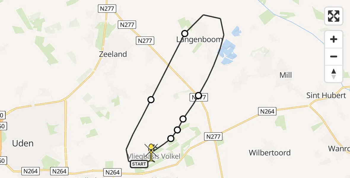 Routekaart van de vlucht: Lifeliner 3 naar Vliegbasis Volkel, Zeelandsedijk