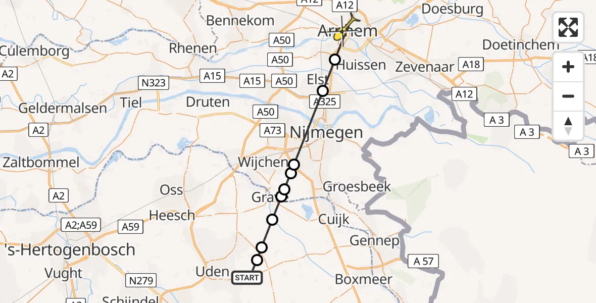 Routekaart van de vlucht: Lifeliner 3 naar Arnhem, Groteweide