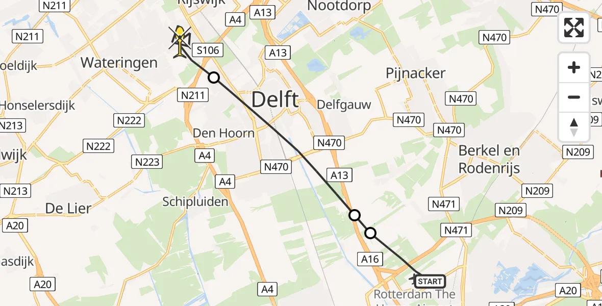 Routekaart van de vlucht: Lifeliner 2 naar Rijswijk, Pater Doumenstraat