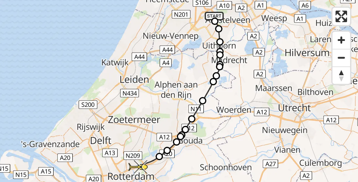 Routekaart van de vlucht: Politieheli naar Rotterdam, Bok de Korverweg
