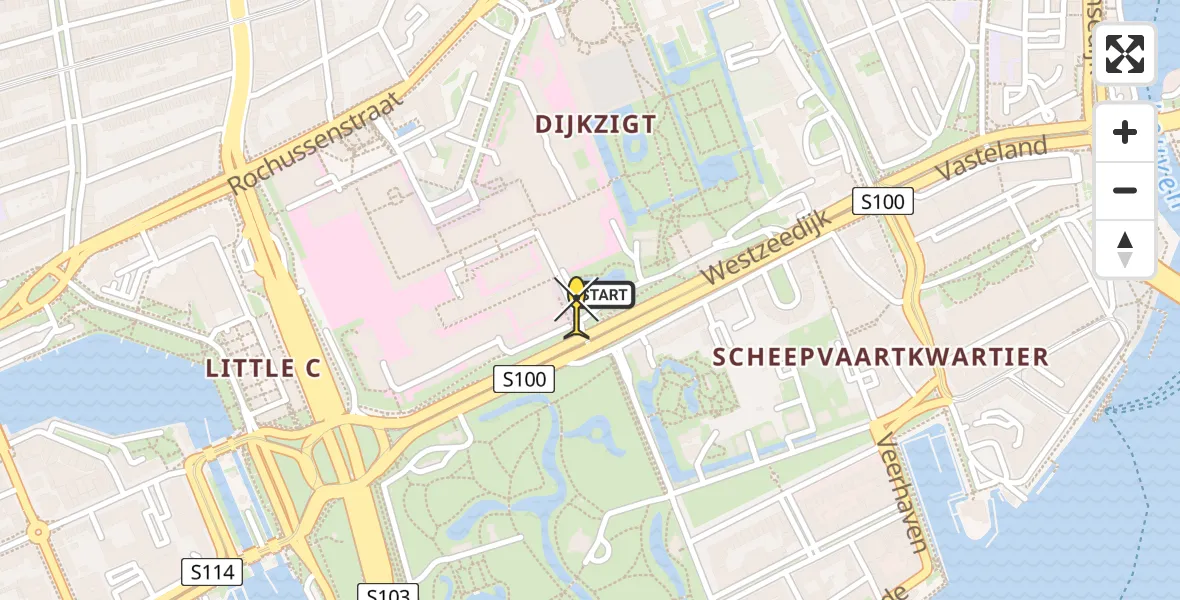 Routekaart van de vlucht: Lifeliner 2 naar Erasmus MC, Westzeedijk