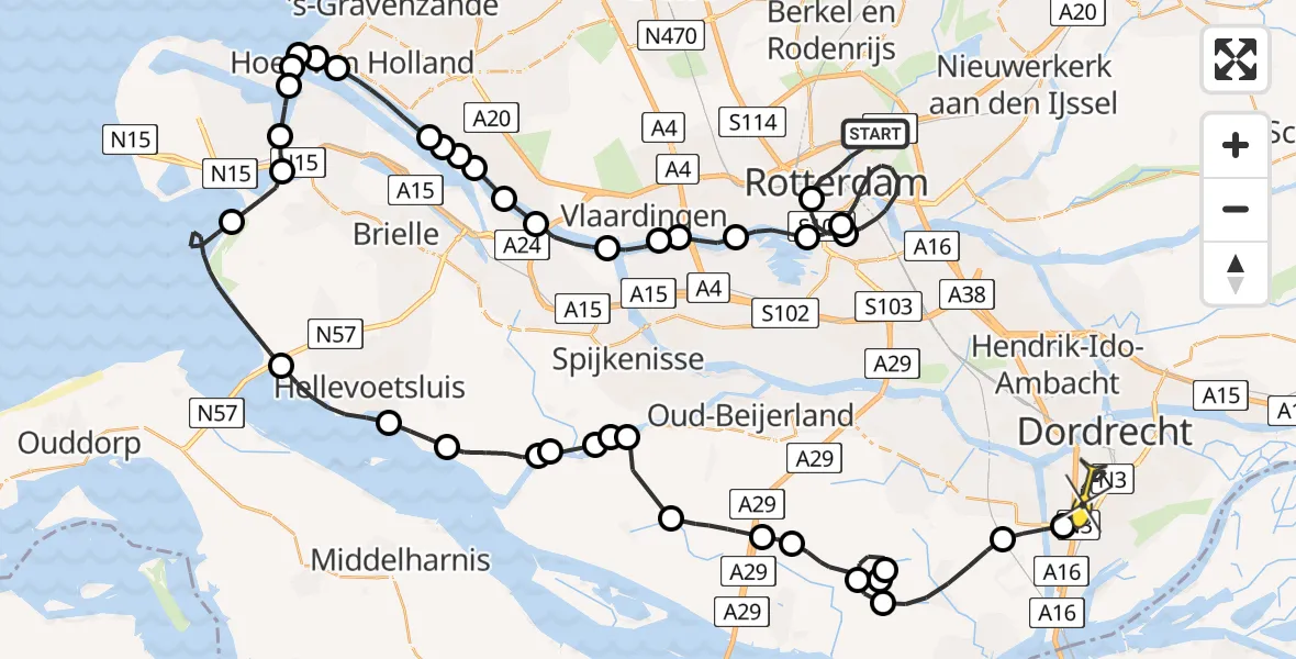 Routekaart van de vlucht: Politiehelikopter naar Dordrecht, Witte de Withstraat