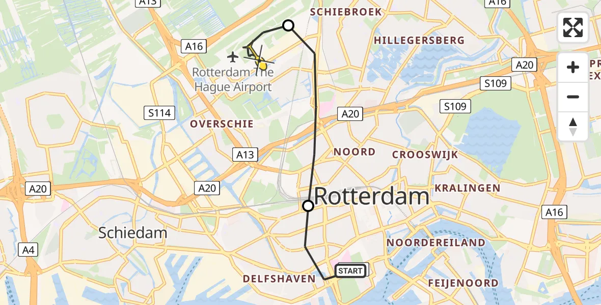 Routekaart van de vlucht: Lifeliner 2 naar Rotterdam The Hague Airport, Brandenburgbaan