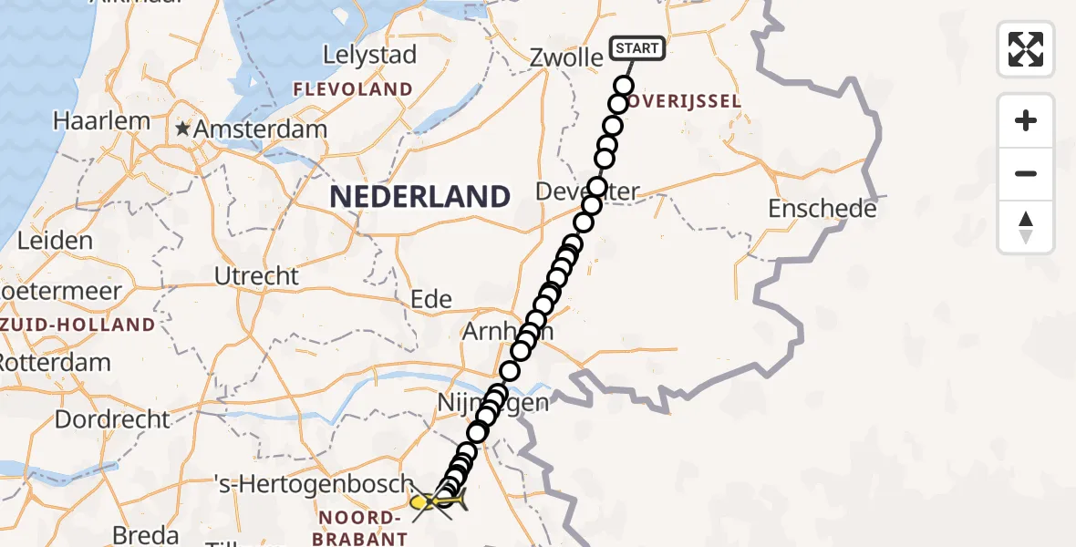 Routekaart van de vlucht: Lifeliner 3 naar Vliegbasis Volkel, Zeelandsedijk