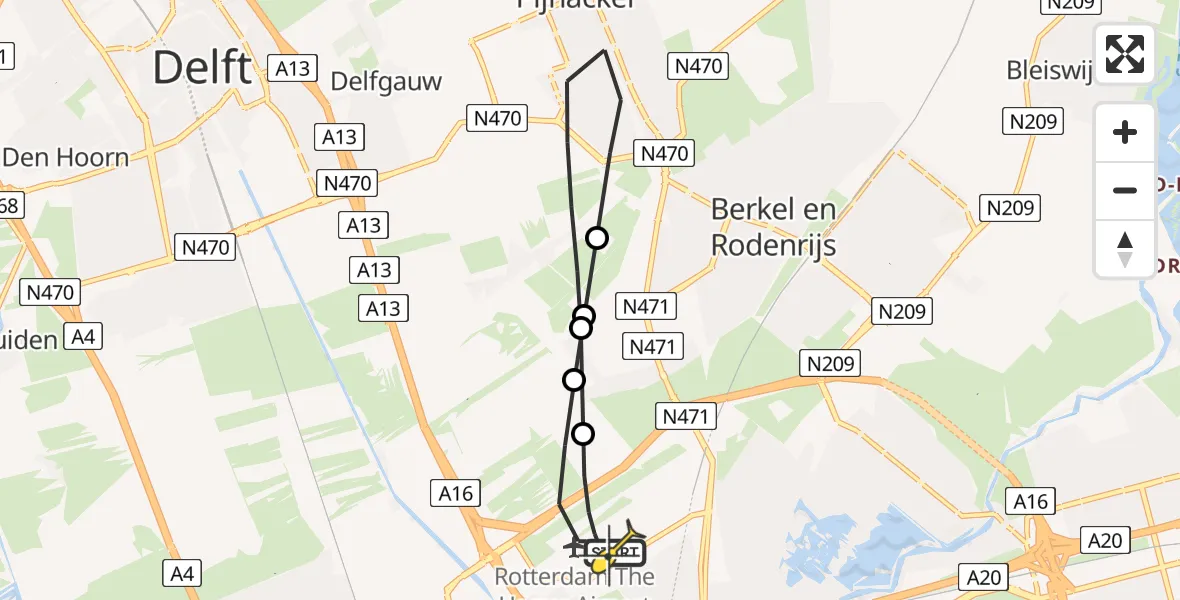 Routekaart van de vlucht: Lifeliner 2 naar Rotterdam The Hague Airport, Brandenburgbaan