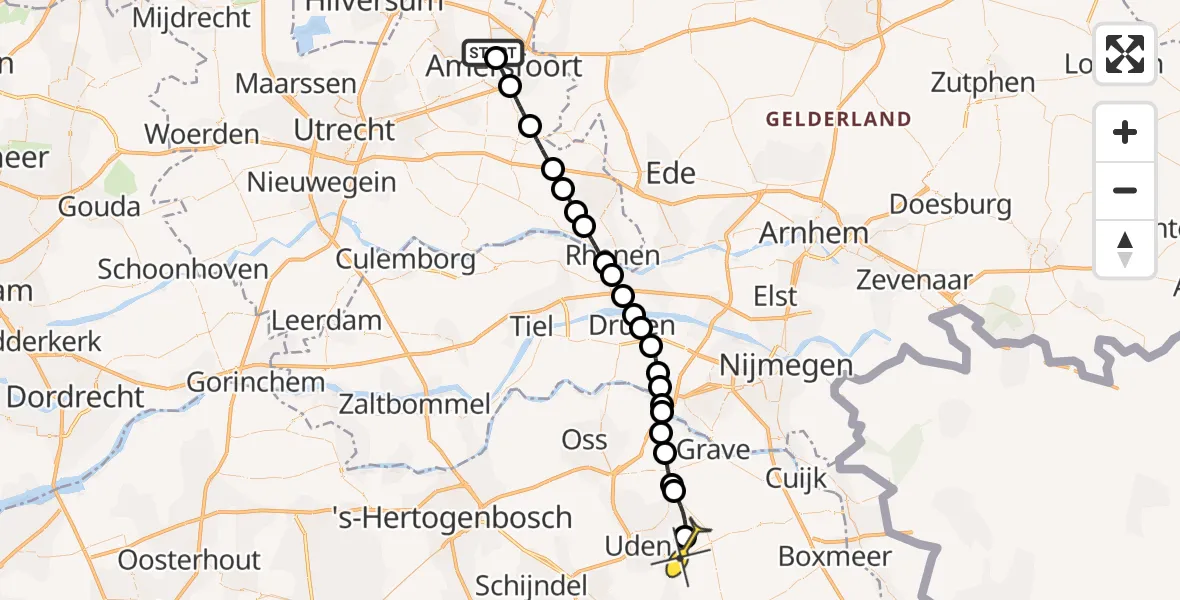 Routekaart van de vlucht: Lifeliner 3 naar Vliegbasis Volkel, Zeelandsedijk