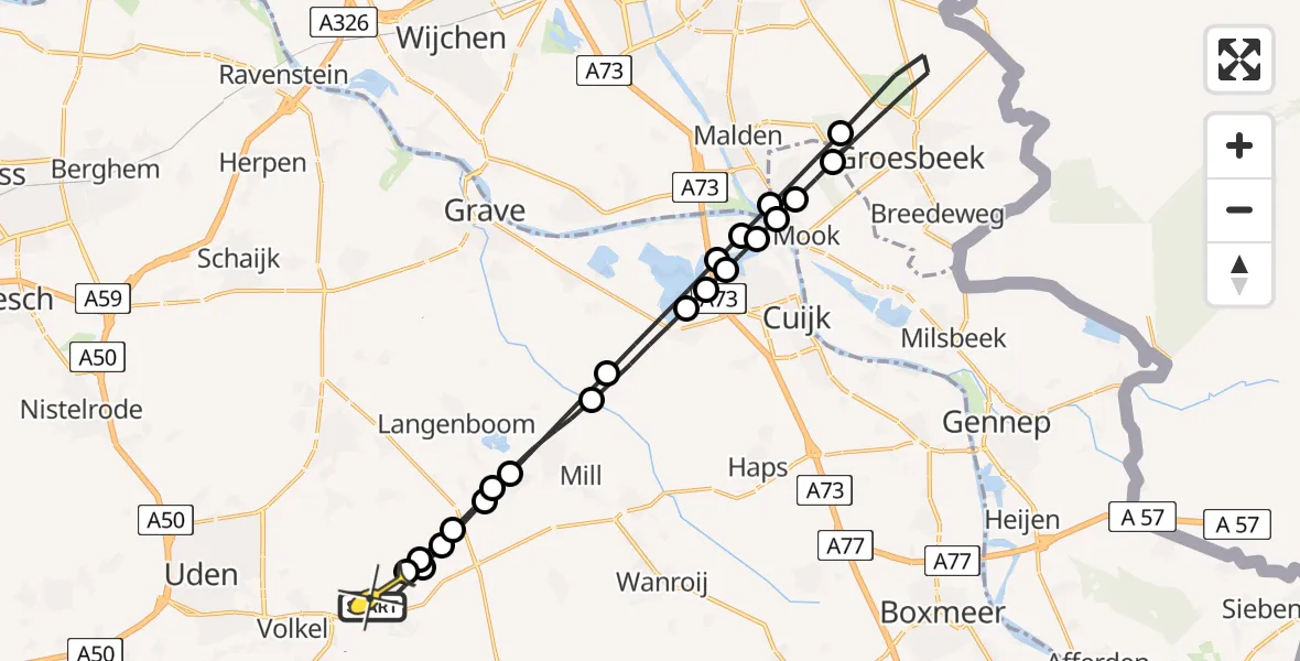 Routekaart van de vlucht: Lifeliner 3 naar Vliegbasis Volkel, Zeelandsedijk