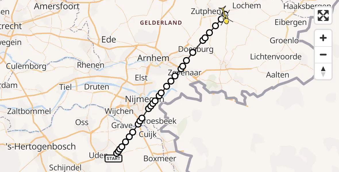 Routekaart van de vlucht: Lifeliner 3 naar Vorden, Warkenseweg