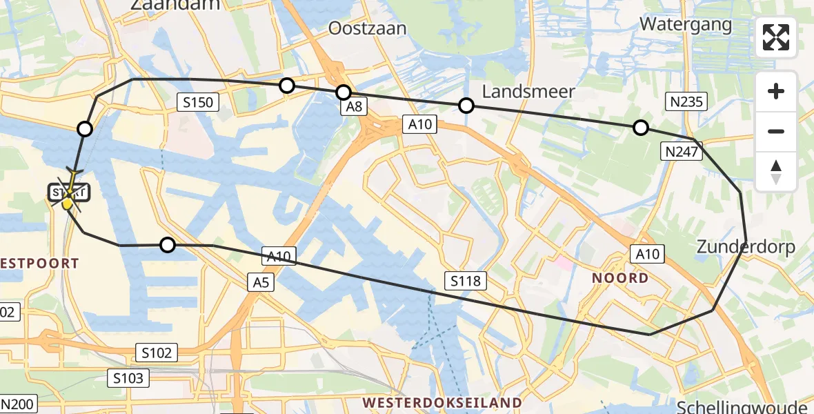 Routekaart van de vlucht: Lifeliner 1 naar Amsterdam Heliport, Hornweg