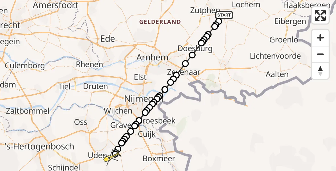 Routekaart van de vlucht: Lifeliner 3 naar Vliegbasis Volkel, Zeelandsedijk
